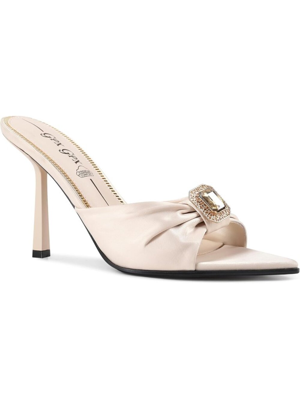 Women's Nude High Heels Stiletto Open Pointed Toe Rhinestone Sandals Slip on